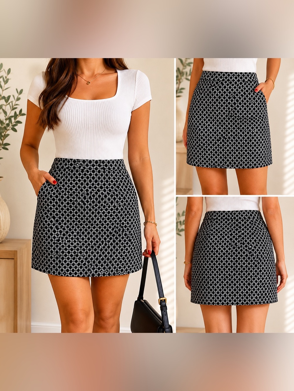 S.C. & Co Black White Geometric Skort XL Golfcore Athletic Skort